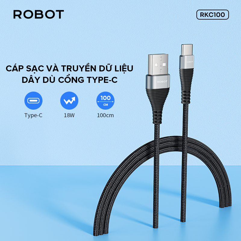 Cáp sạc ROBOT RK Series Chất liệu dây dù Công suất lớn Chiều dài 100 cm - HÀNG CHÍNH HÃNG