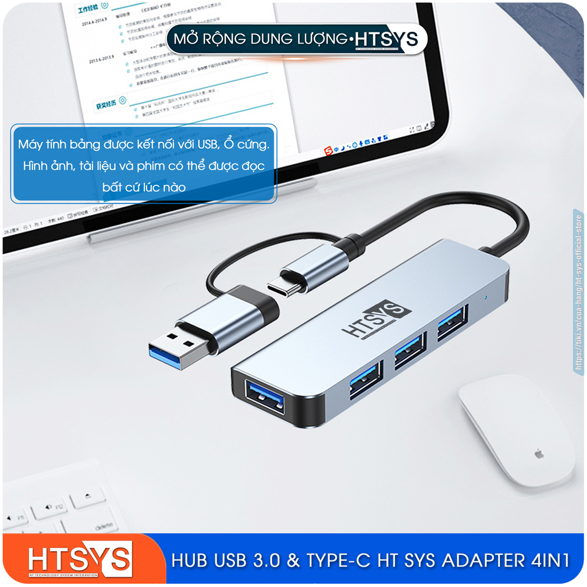 Hub Chuyển Đổi USB Type C HT SYS 4 in 1 To USB 3.0 - Hàng Chính Hãng