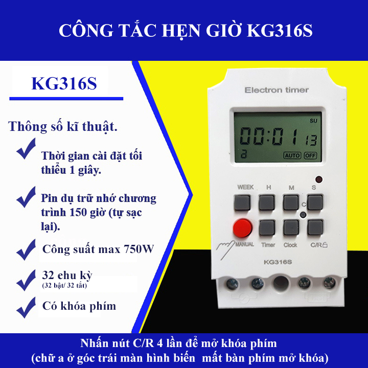 Timer hẹn giờ KG316S hẹn giờ tối thiểu 1 giây 32 chương trình- công tắc hẹn giờ, bộ hẹn giờ tự động