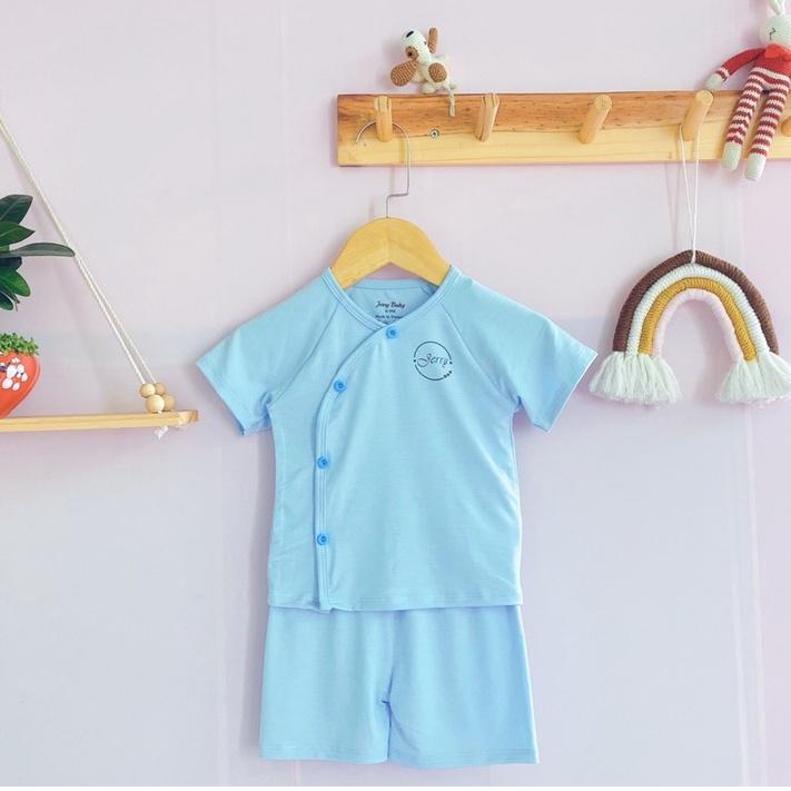 Bộ quần áo cộc tay màu cài xéo chất thun visco mềm, mát, co giãn thấm hút tốt cho bé JERRY