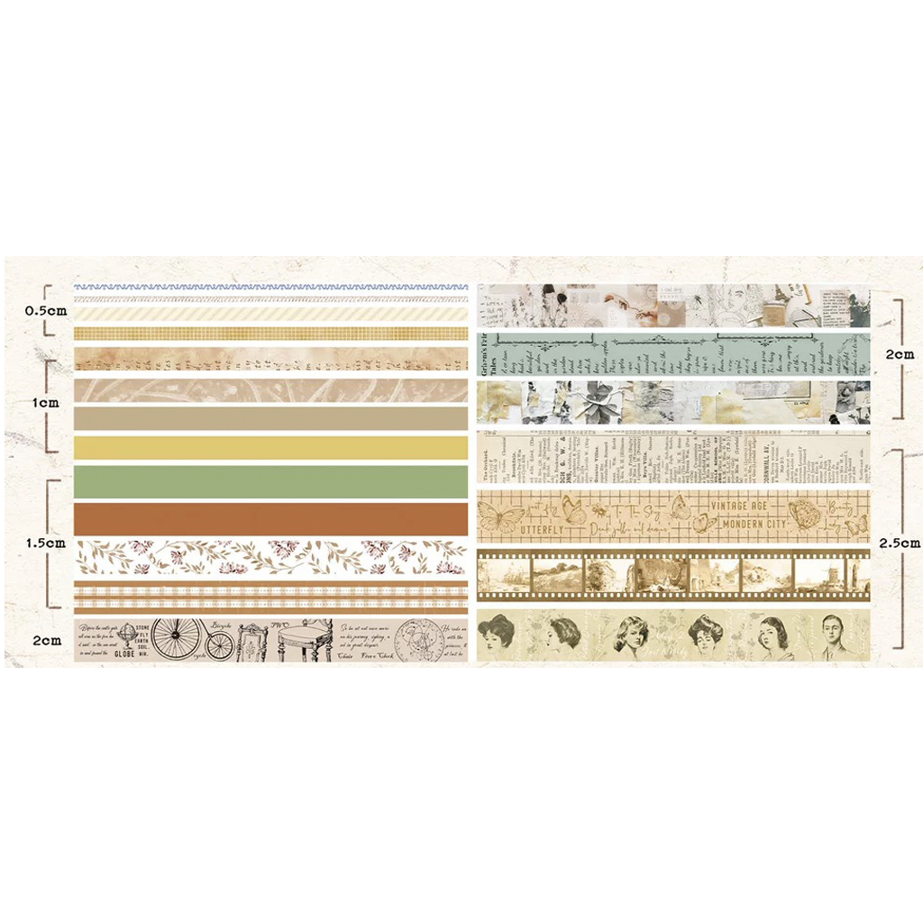 Hộp 20 cuộn washi tape kiểu cổ điển dùng để trang trí vintage journaling