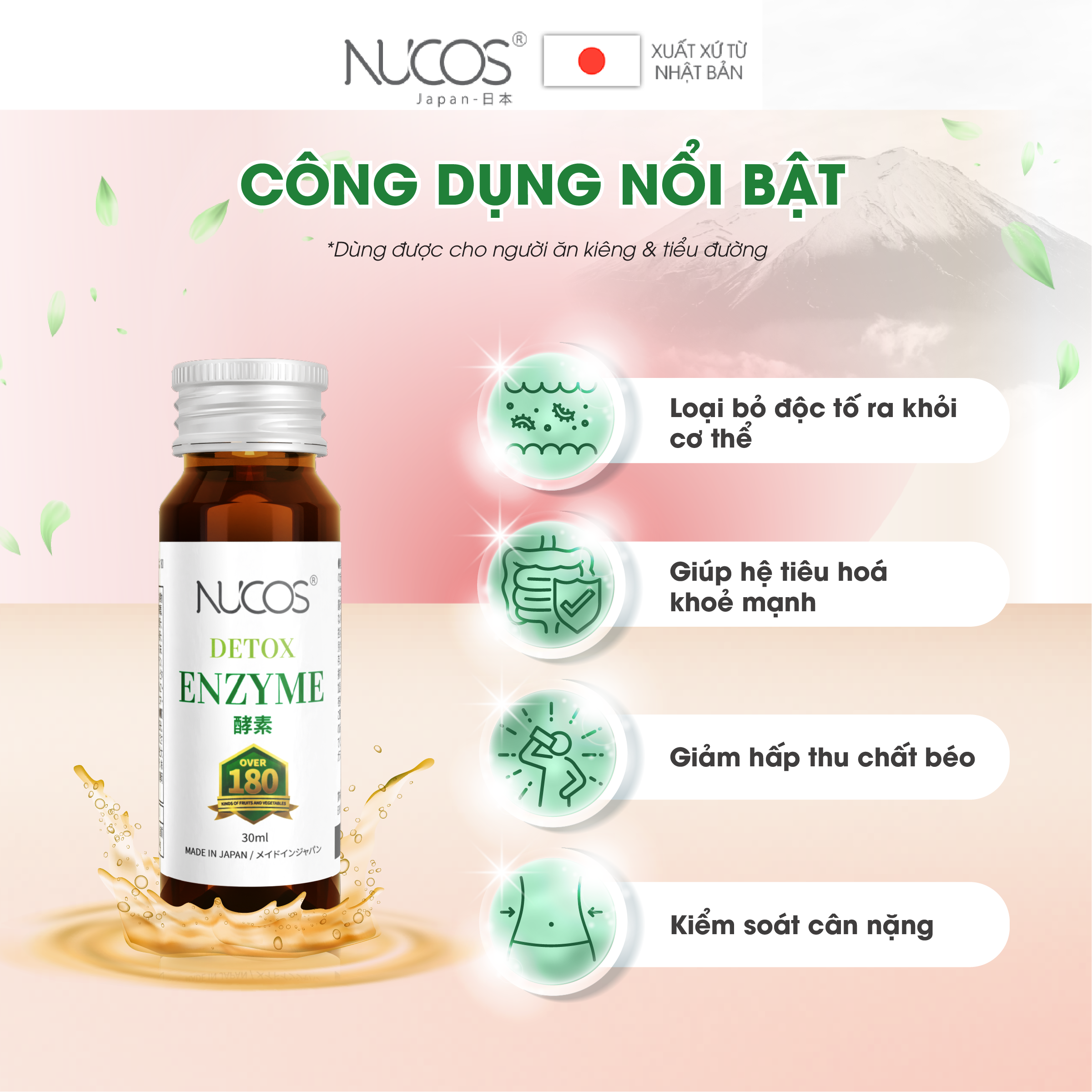 Nước uống thải độc Nucos Detox Enzyme 30ml x 10 chai