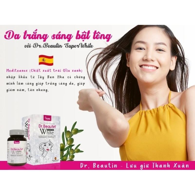 Viên uống trăng da, giảm thâm nám DR. BEAUTIN SUPER WHITE - Hộp 30 viên. Chống lão hóa da, mờ nám, giảm thâm, trắng da