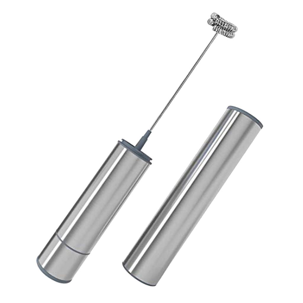 Electric Stainless Milk Frother with Double Spring Whisk Head & Storage Tube
