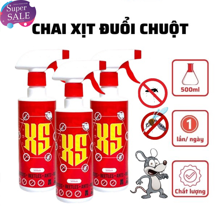 Chai Xịt Đuổi Chuột XS 500 ML Thái Lan - Không Mùi, An toàn - Xua Đuổi Chuột, Gián, Côn Trùng Nguồn Gốc Thảo Mộc Có Kèm Vòi Xịt