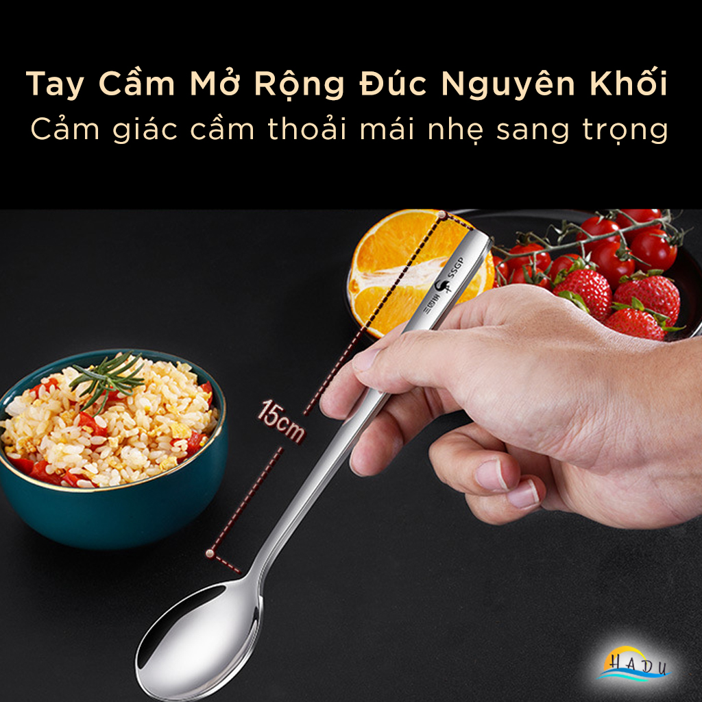 [Hộp 2 Cái] Muỗng Thìa Inox 316 Kiểu Hàn Quốc Cán Dài Cafe Nhỏ Tròn Ăn Phở Cho Bé Cao Cấp Đạt Chất Lượng LFGB Đức SSGP