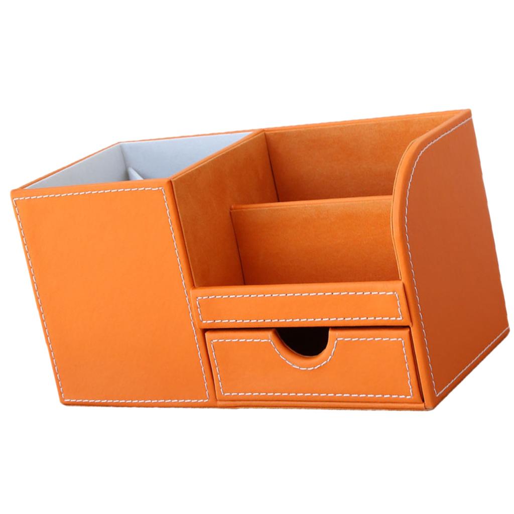 Multi-function PU Leather Desk Stationery Organizer Storage Box Pen/Pencil ,Cell phone, Business Name Cards Remote Control Holder