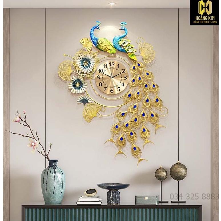 Đồng hồ treo tường Đồng hồ trang trí Decor Đôi chim Khổng Tước size 115x68cm