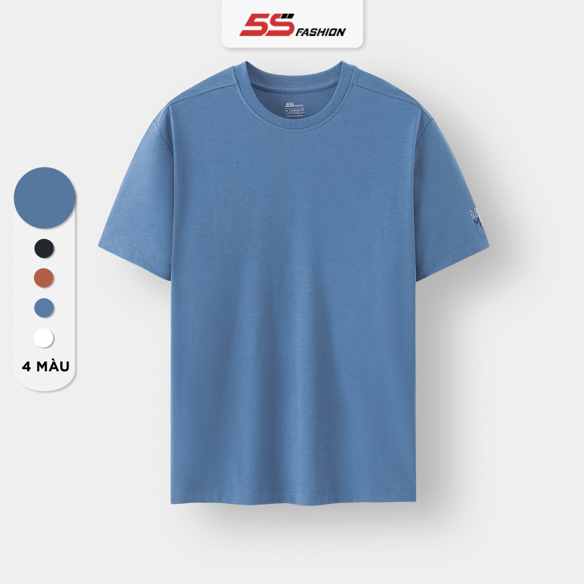Áo Thun Nam MIND Tay Ngắn Cổ Tròn 5S FASHION, Trơn Basic,Tay In Chữ Nổi Bật, Dễ Mặc (ATS24031)
