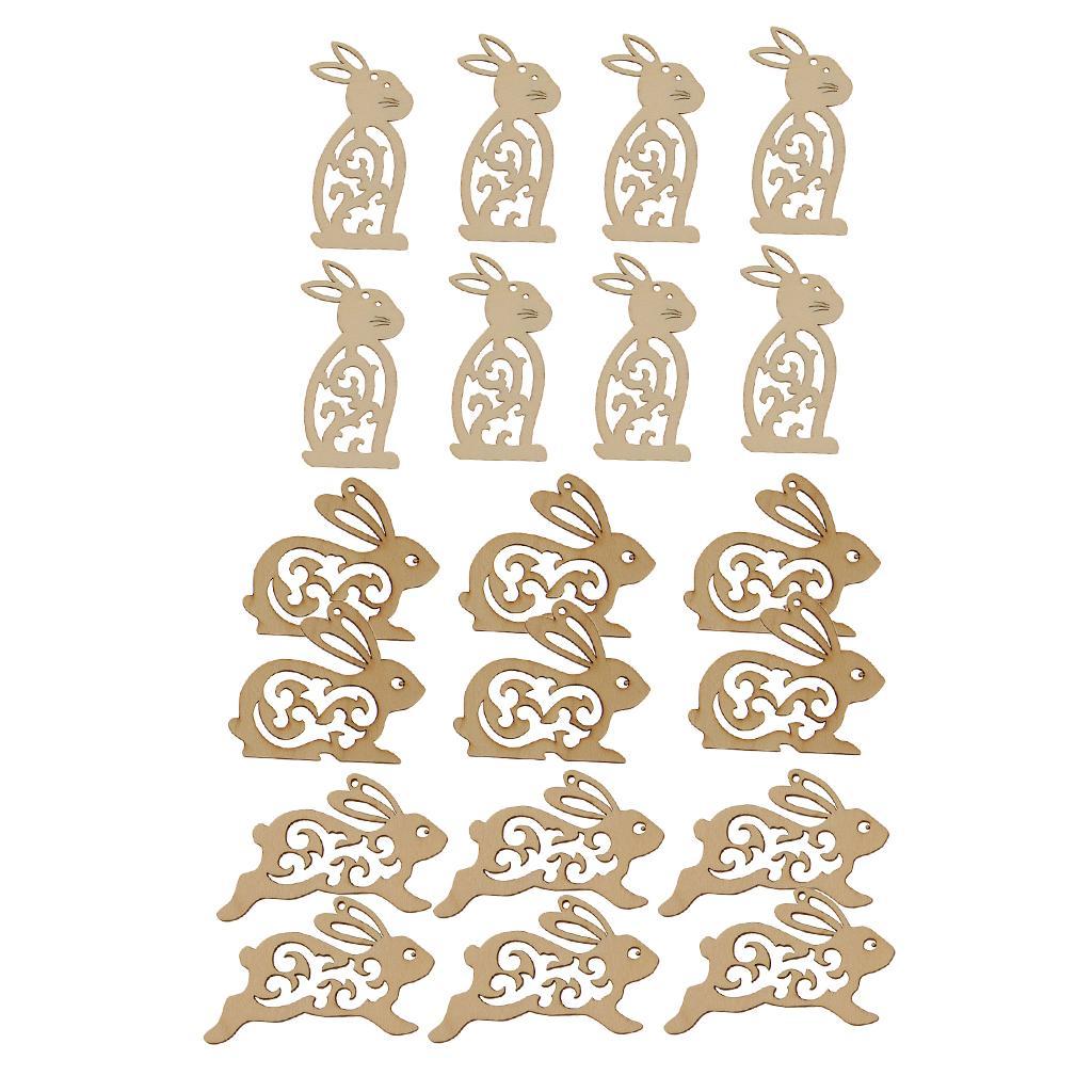 20 Pieces Unfinished Wood Hollow Rabbit Shape Wooden Pieces Embellishment for Kids Handmade Crafts 100mm