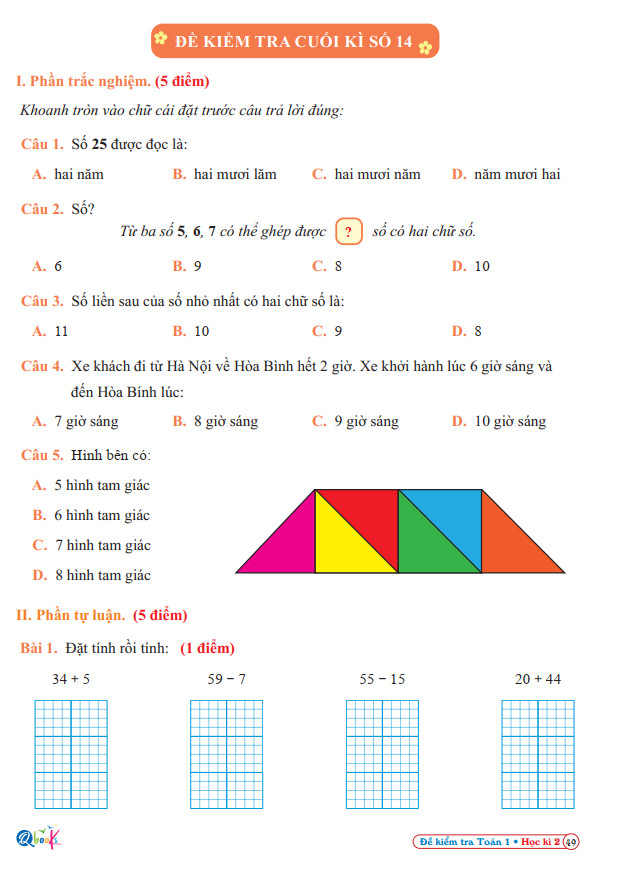 Sách - Đề Kiểm Tra Toán Lớp 1 - Cánh Diều - Học Kì 2