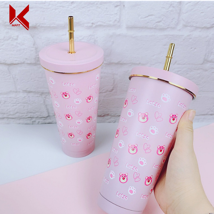 Cốc giữ nhiệt gấu dâu LOTSO dung tích 750ml chất liệu inox 304 an toàn, giữ nhiệt tới 12h - K-Mart