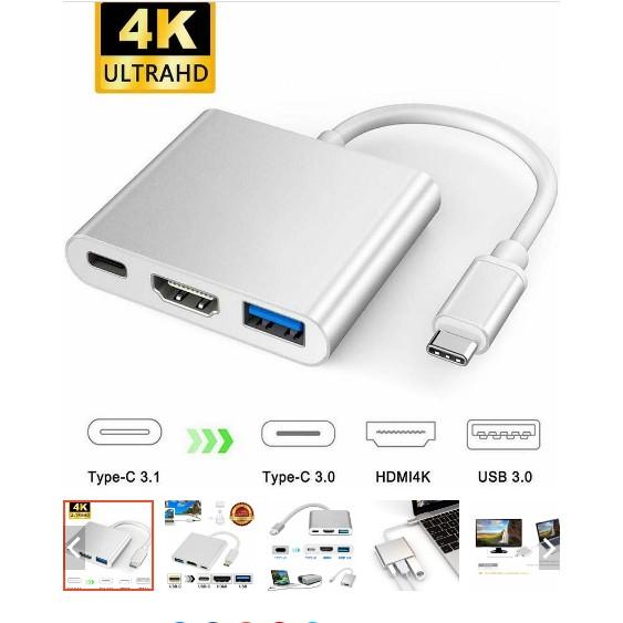 Cáp chuyển cổng 3 trong 1 Type C Usb 3.1 sang Usb-C 4k Hdmi Usb 3.0 thích hợp cho ĐT táo 8 7 7 Plus 6s laptop táo Pro