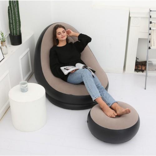 Đệm hơi, ghế hơi tựa lưng Tặng kèm Bơm tay+đôn ghế Hoạ tiết trơn