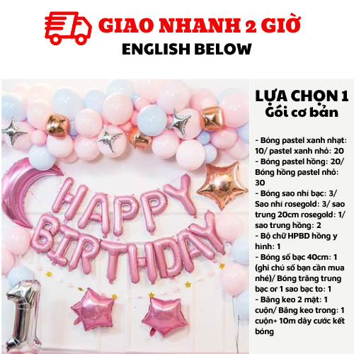 Bộ bóng sinh nhật cho bé gái màu hồng BBG17