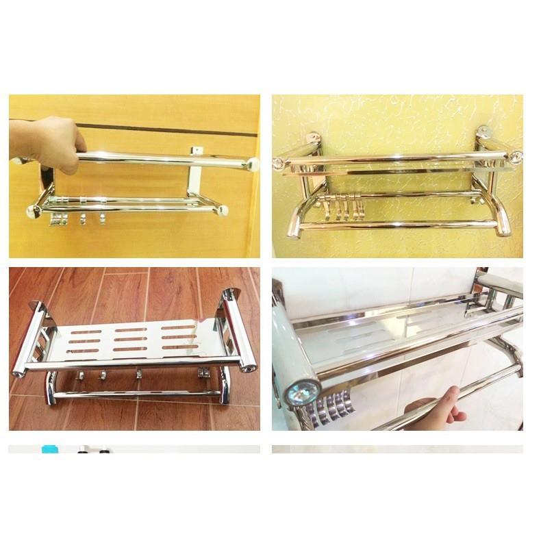 Kệ inox cao cấp treo khăn phòng tắm Giá treo khăn dán tường không cần khoan đục