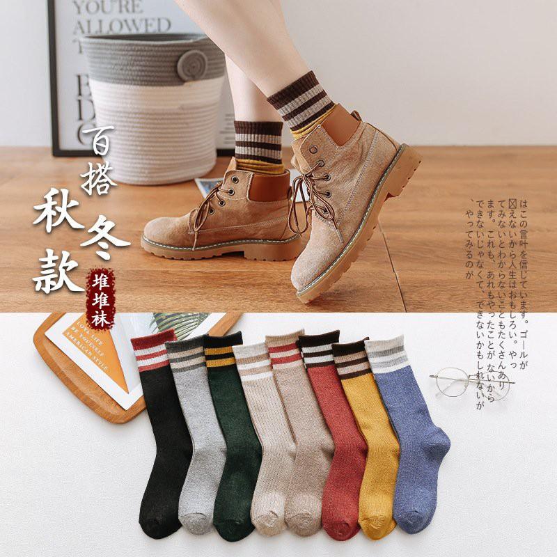 Tất cao cổ, tất nhún cổ viền sọc dệt kim nhiều màu sắc cực xinh T/144