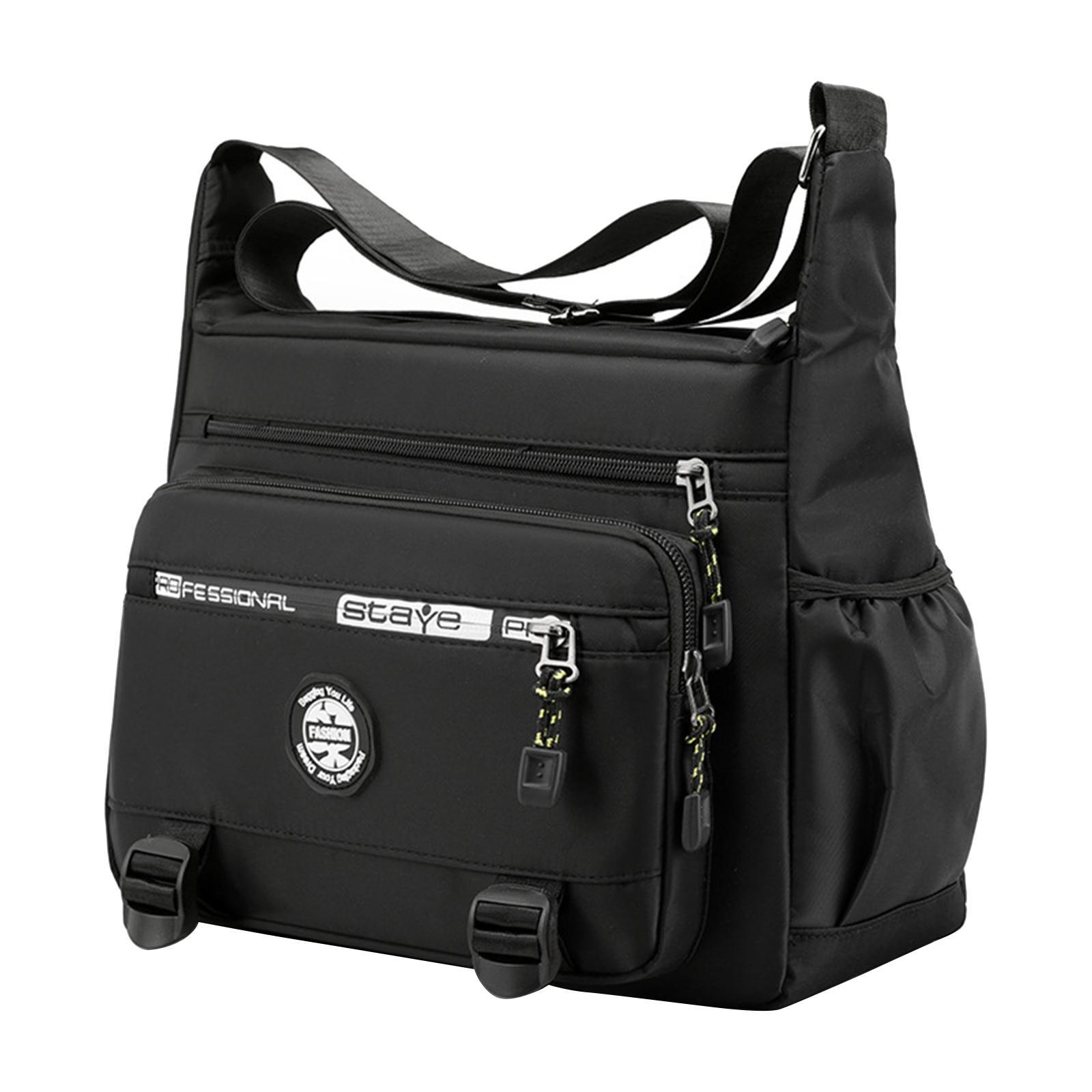 Men Shoulder Bag Crossbody Bag Zipper Waterproof Large Capacity Handbag Black