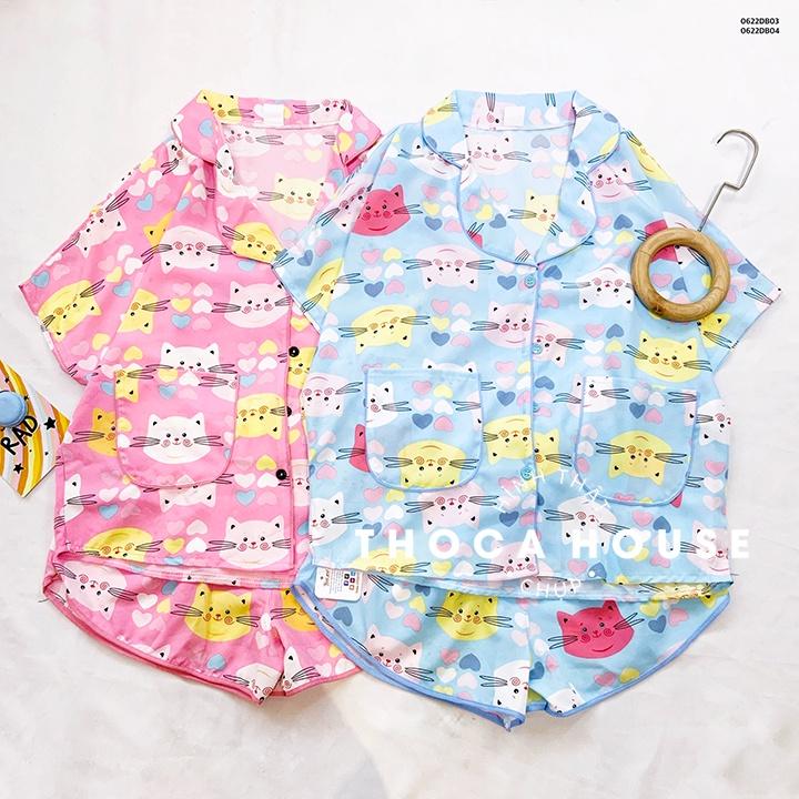 Đồ bộ pyjama mặc nhà kiểu cánh dơi 2 túi viền họa tiết THOCA HOUSE dễ thương xinh xắn, thoải mái