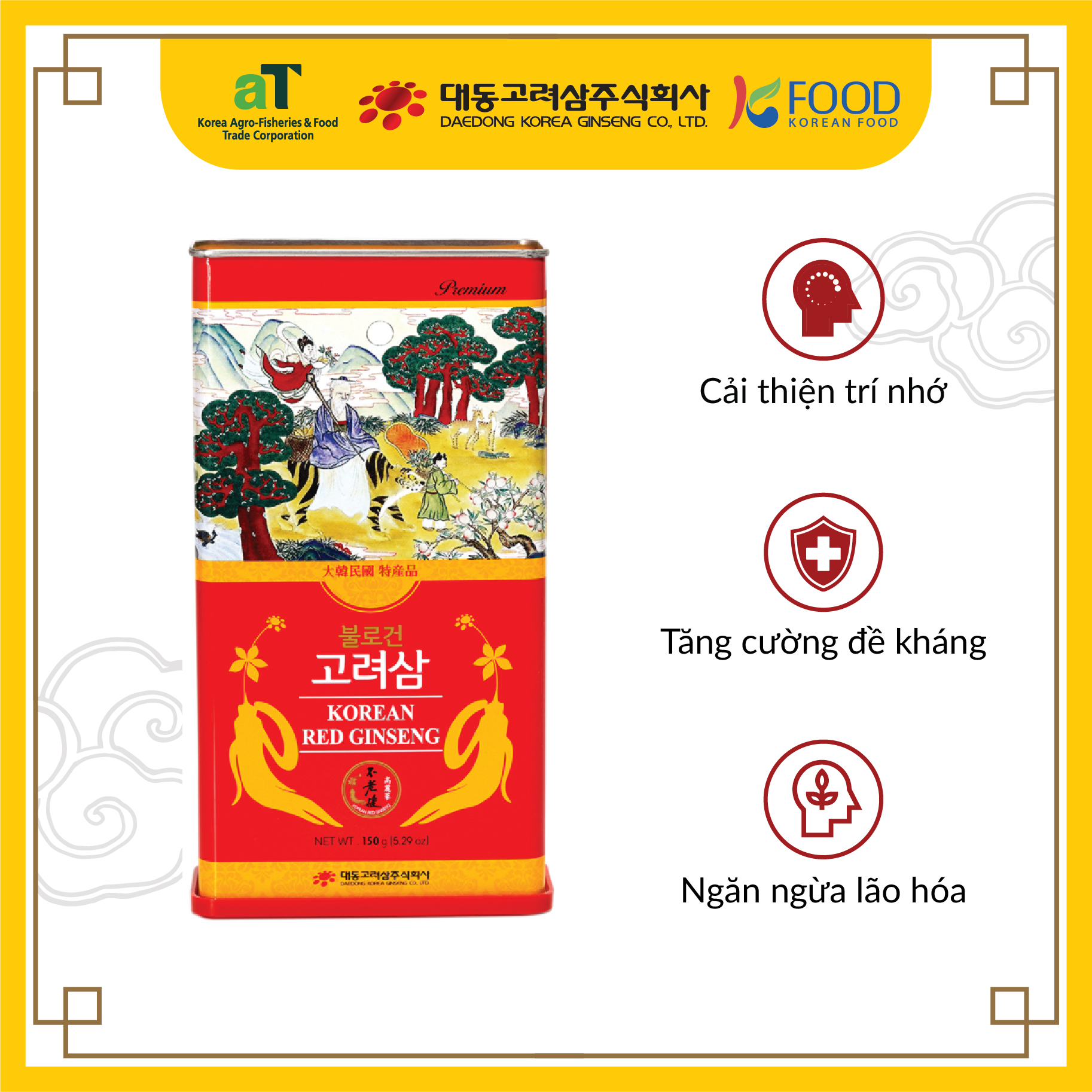 Hồng sâm củ khô 150gram Daedong Korea Ginseng