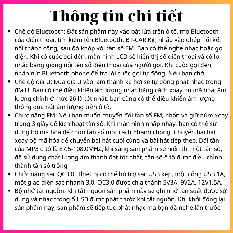 Tẩu sạc 3in1 nghe nhạc, sạc nhanh, gọi điện rảnh tay tích hợp micro