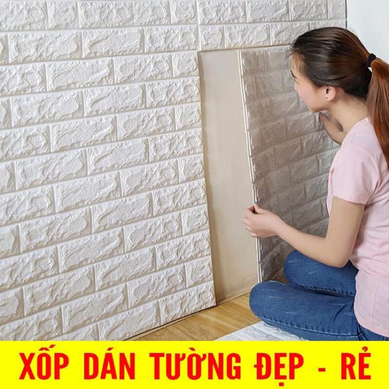 Xốp dán tường 3D giả gạch trang trí cao cấp 70x77cm - TRẮNG