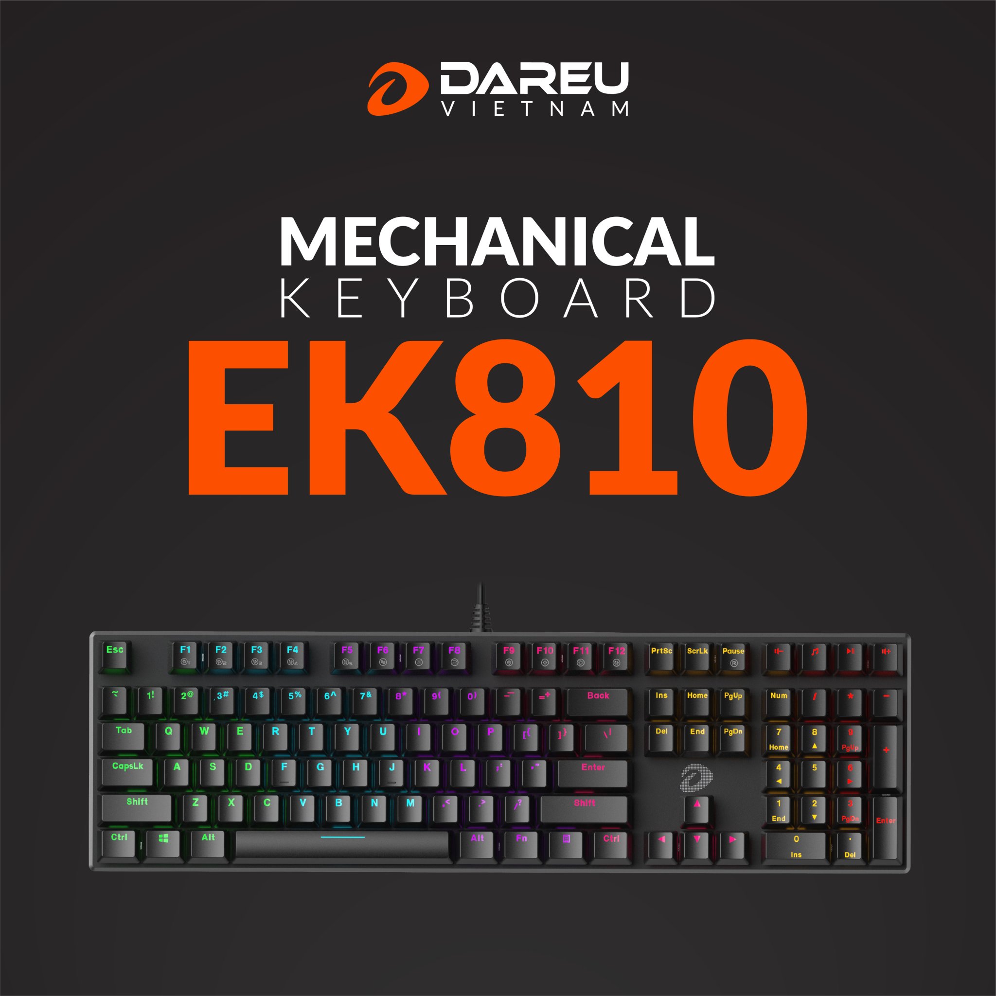 Bàn phím cơ Gaming DAREU EK810 Pink / Black (MULTI-LED, Blue/ Brown/ Red D switch)