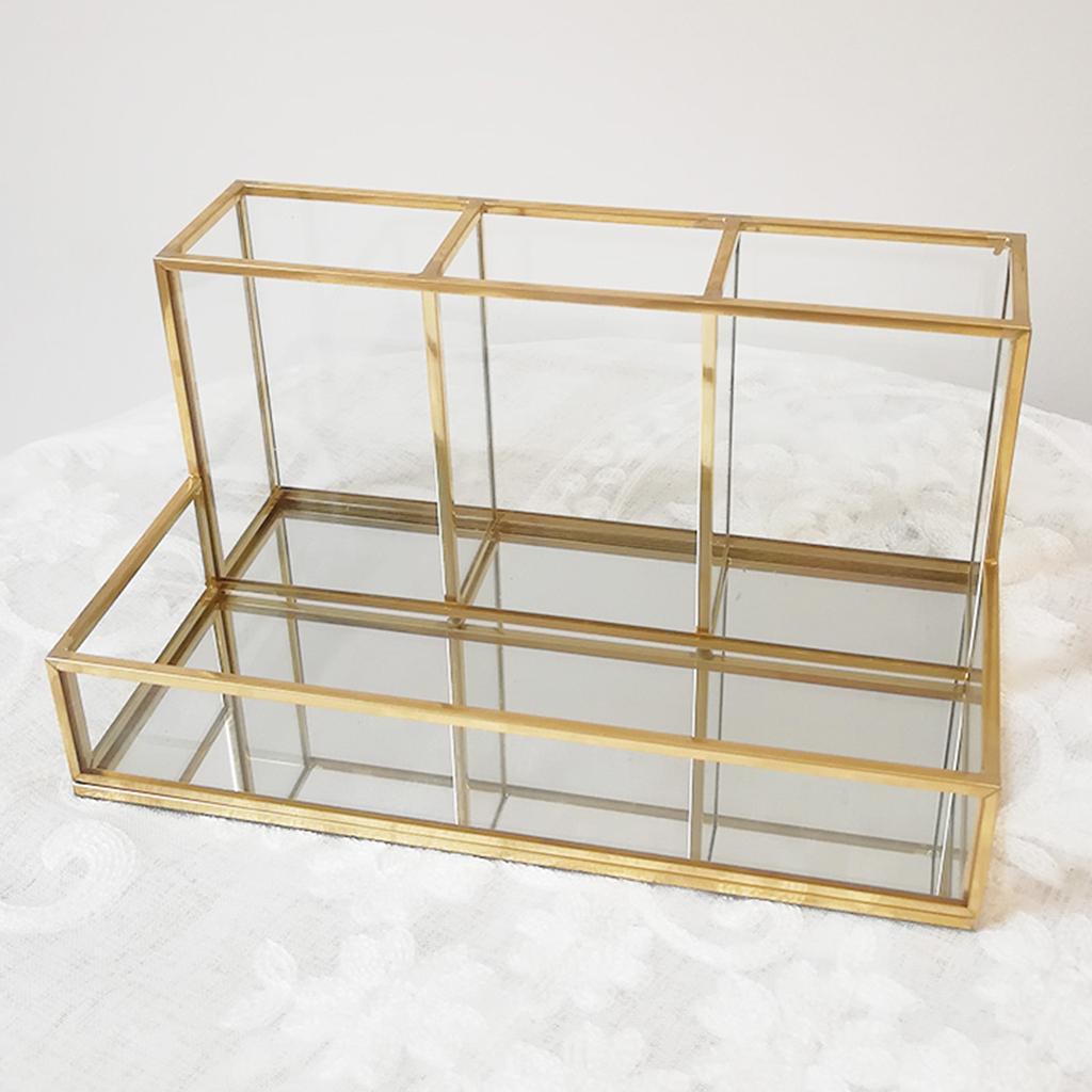 2pcs Makeup Organizer Clear Glass Cosmetic Drawers Holder Case Box Storage