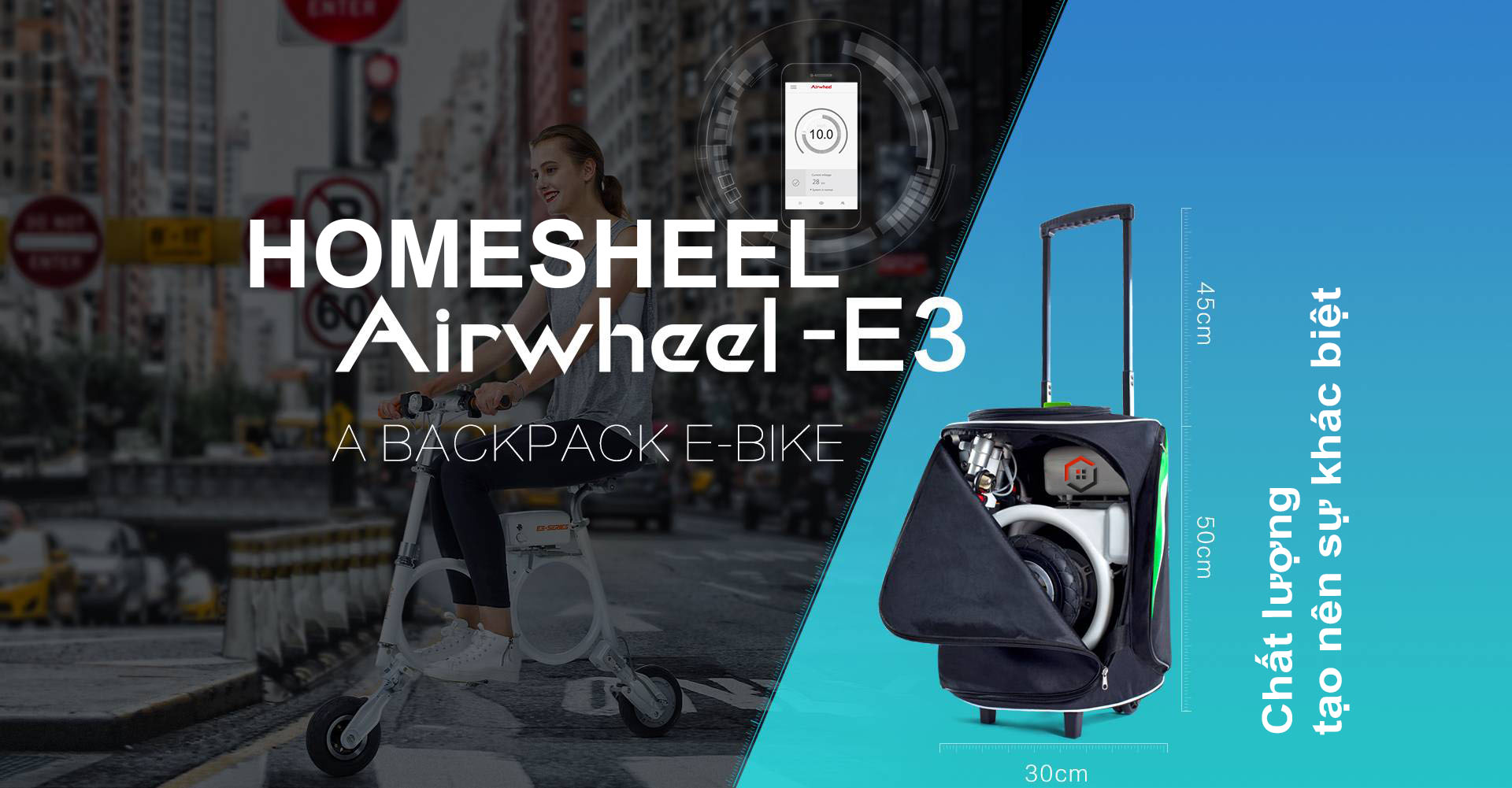 Xe điện thể thao gấp gọn Homesheel Airwheel E3 USA - Hàng chính hãng