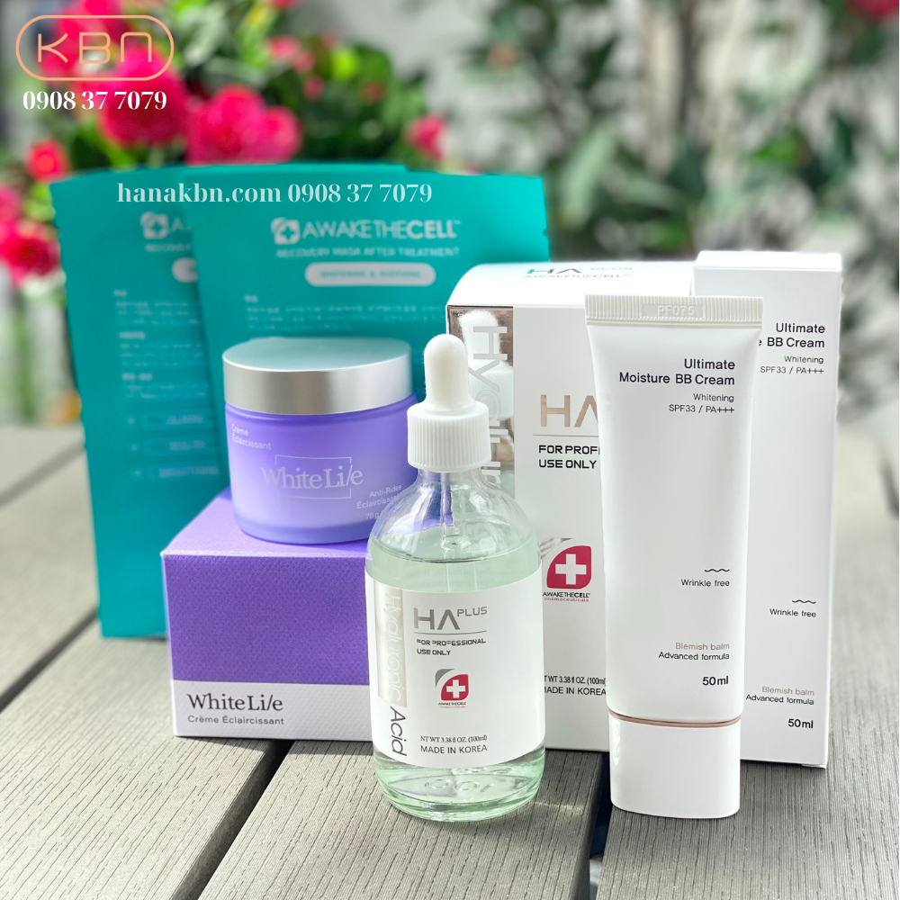 Combo Sản Phẩm Kem Dưỡng White Lie + HA Plus 100ml + Kem Chống Nắng Ultimate Moisture BB Cream + Tặng 2 Mặt Nạ Soothing
