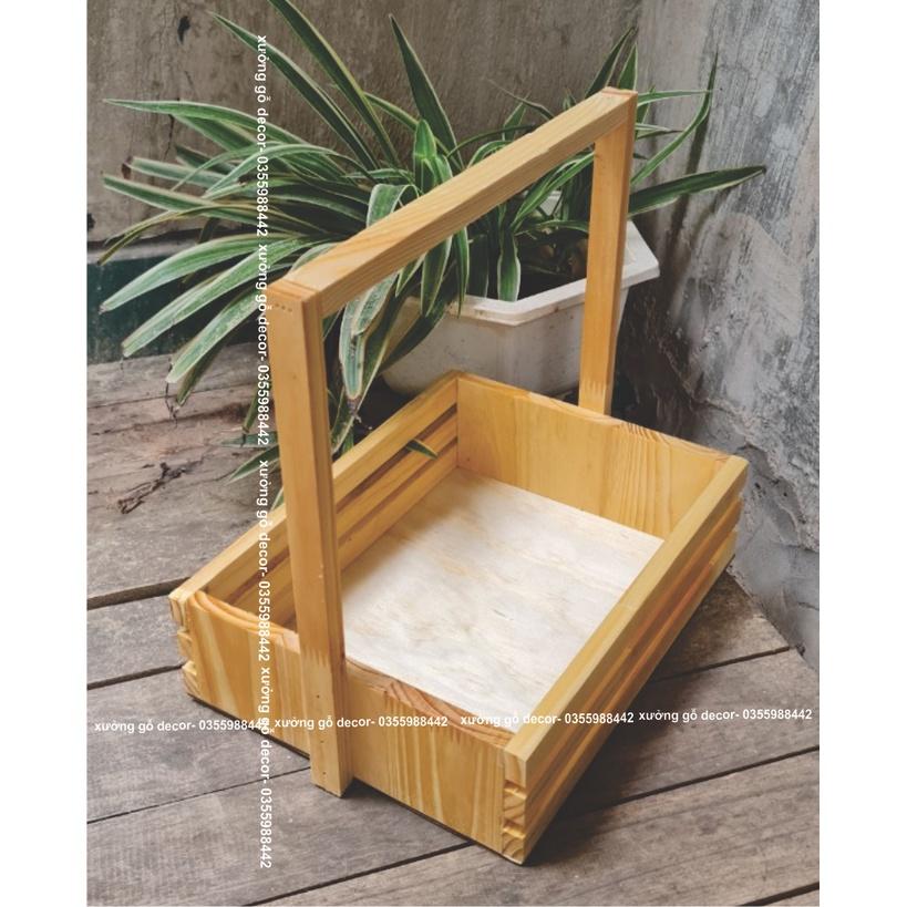 Khay Gói Quà Bằng Gỗ Pallet, Khay Gỗ Đựng Qùa Tặng, Quà Tết, Khay Đựng Hoa Qủa Có Quai Giá Rẻ- Wooden Tray