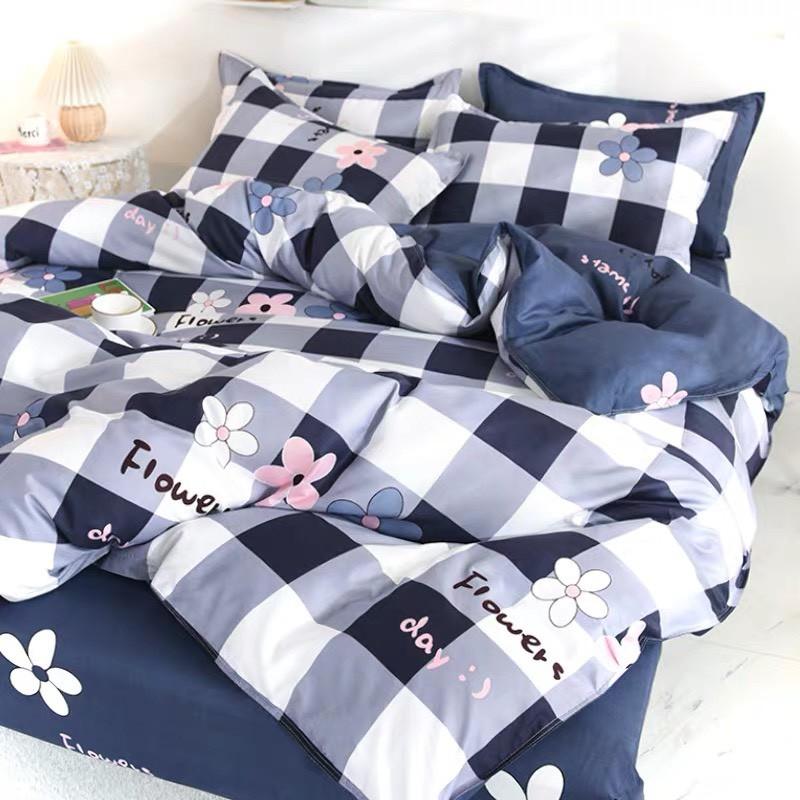 Bộ Chăn Ga Gối Cotton Poly Nhập Khẩu caro hoa Đủ size Miễn Phí Bo Chun
