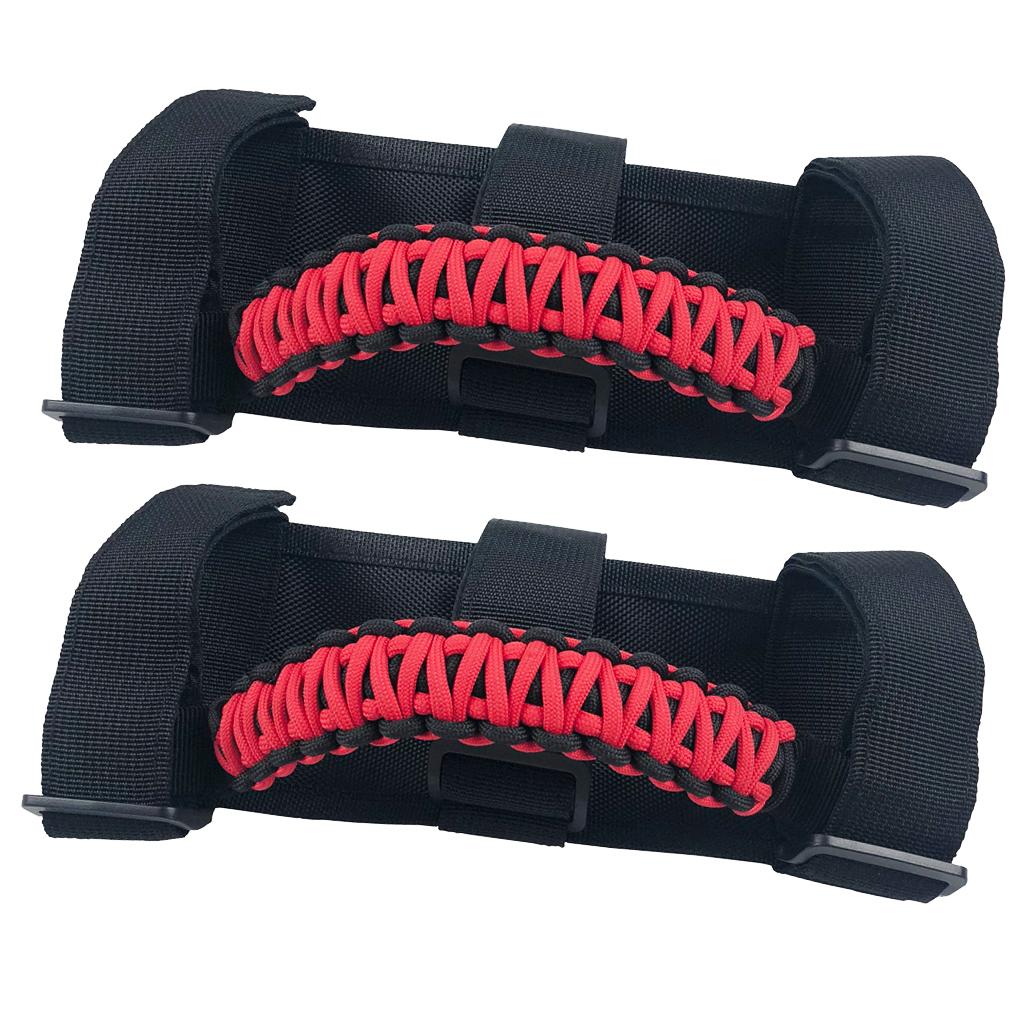 2PCS Front, Rear Adjustable Door Straps + 2PCS Heavy Duty Unlimited Roll Bar Grab Handles for Jeep Wrangler JK