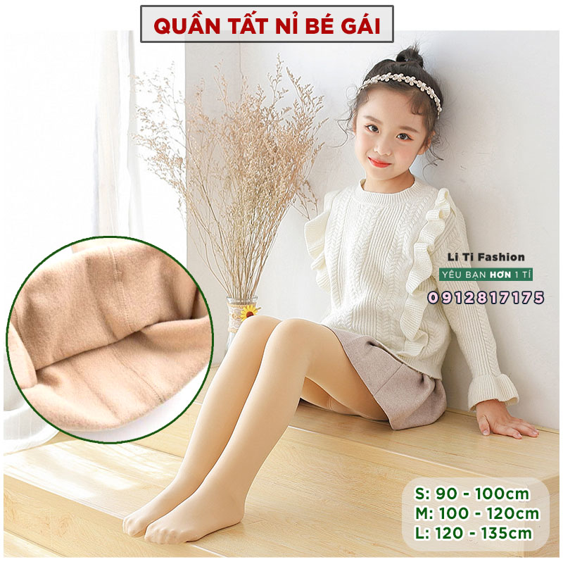 Quần lót nỉ bé gái 3-12 tuổi, có lớp lông nỉ bên trong giữ ấm cho bé - Quần tất bé gái lót nỉ màu da và màu đen