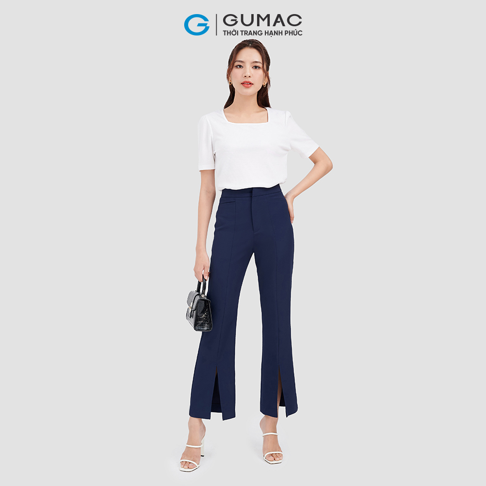 Quần ống loe GUMAC QC09066 xẻ lai lưng cài giấu nút phong cách