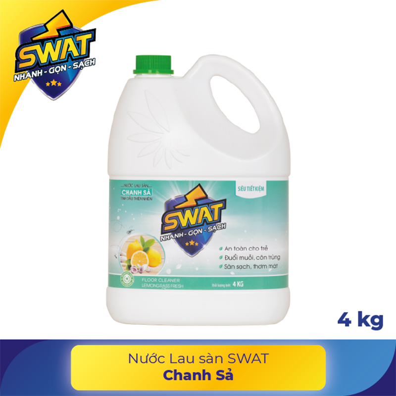 Nước Lau Sàn SWAT Hương Chanh Sả Can 4Kg - Siêu Tiết Kiệm