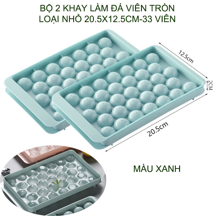 Bộ 2 khay làm đá viên tròn 33 vị trí kích thước nhỏ 20.5x12.5cm