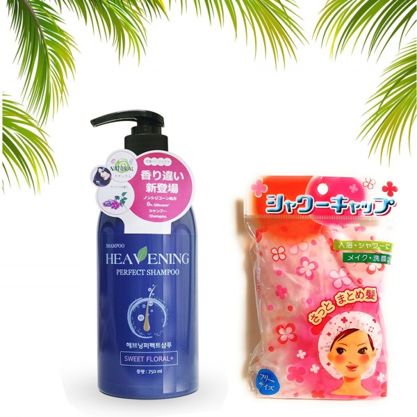 Set 1 dầu gội dưỡng chất suôn mượt Heavening 750ml Hàn Quốc tặng kèm 1 mũ tắm