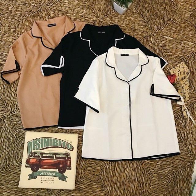 Sơ mi tay ngắn cổ vest viền