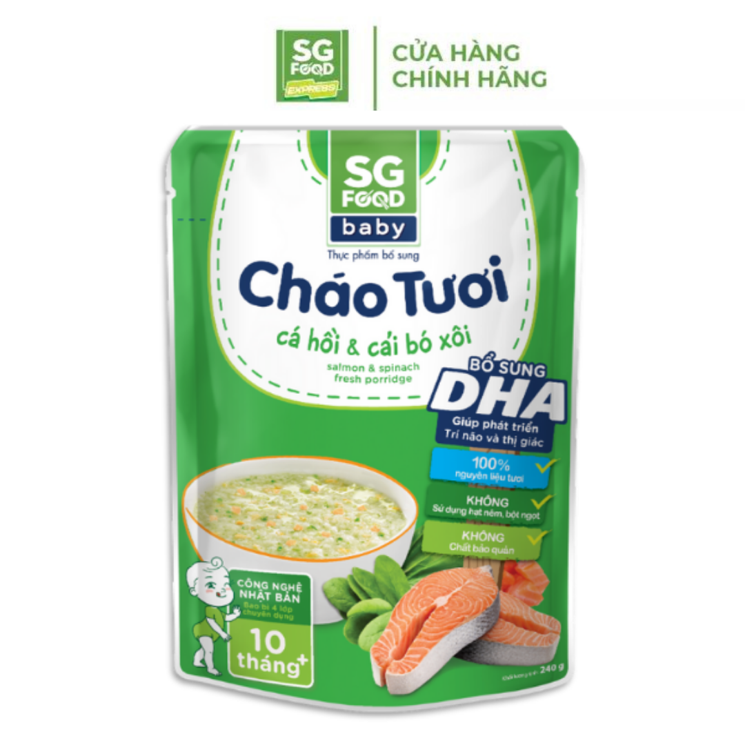 Cháo tươi Baby Sài Gòn Food Cá hồi &amp; Cải bó xôi 240g