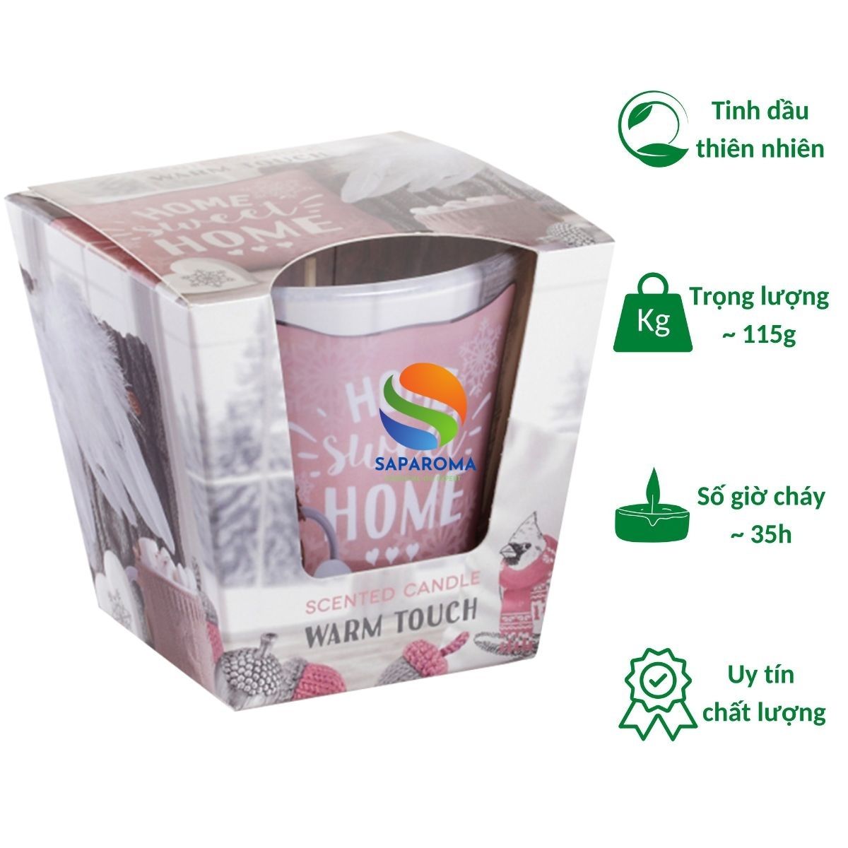 Ly nến thơm tinh dầu Bartek Home Sweet Home 115g QT06457 - hương thông, len, nến trang trí, thơm phòng, thư giãn, hỗ trợ khử mùi (giao mẫu ngẫu nhiên)
