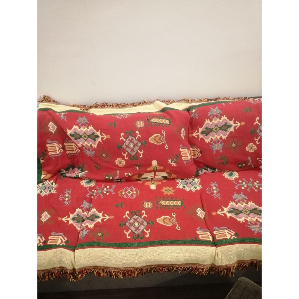 KHĂN PHỦ SOFA VINTAGE,THẢM THỔ CẨM SỬ DỤNG HAI MẶT THẢM 230 x 180cm