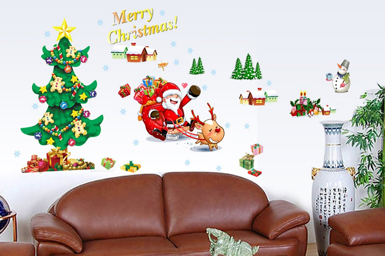 Decal Dán Tường Ông Già Noel Cưỡi Tuần Lộc Binbin EB108 (118 x 60 cm)