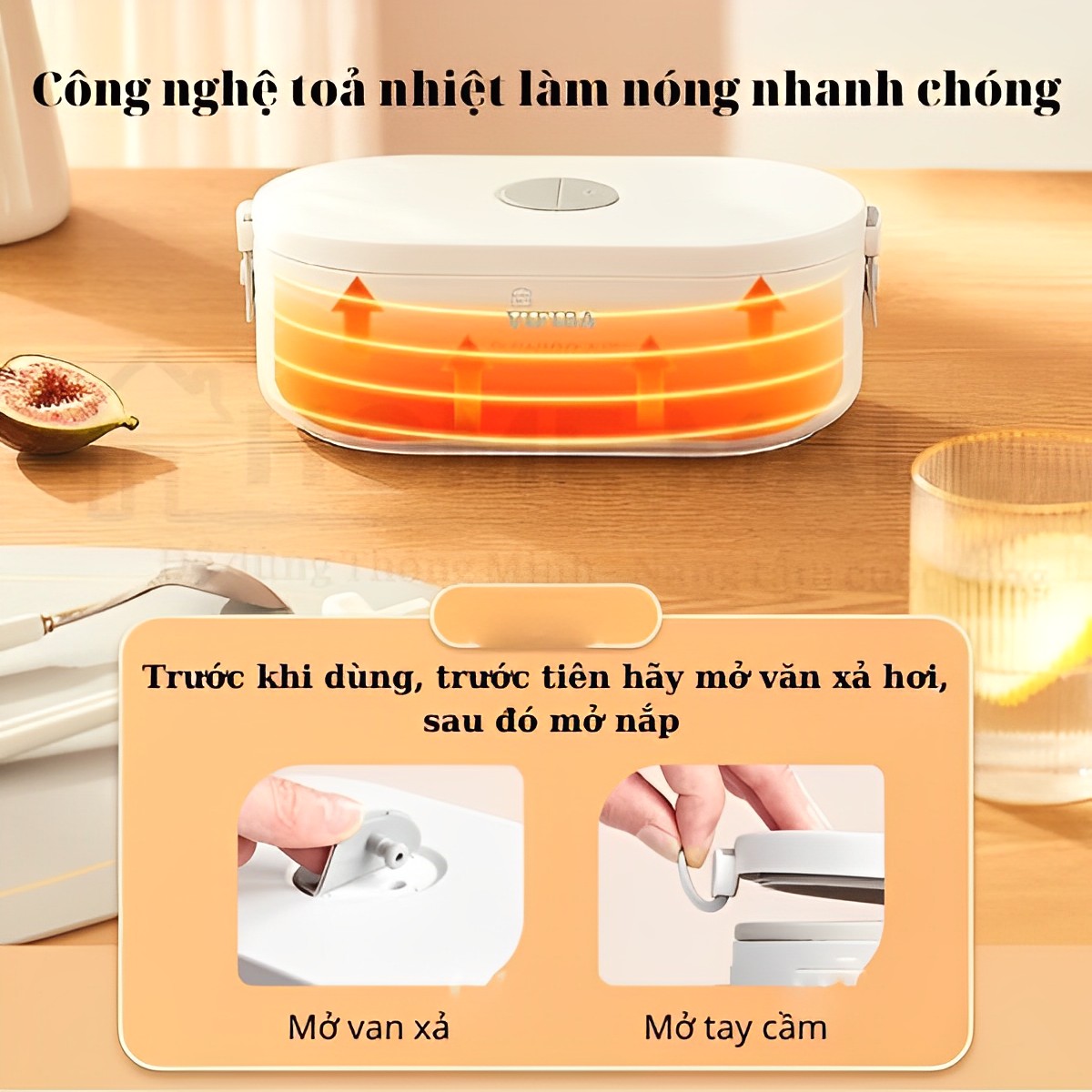 Hộp cơm hâm nóng cắm điện đa năng Homea2z, hộp cơm giữ nhiệt cao cấp 80W, hâm nóng thức ăn siêu tốc 3 ngăn