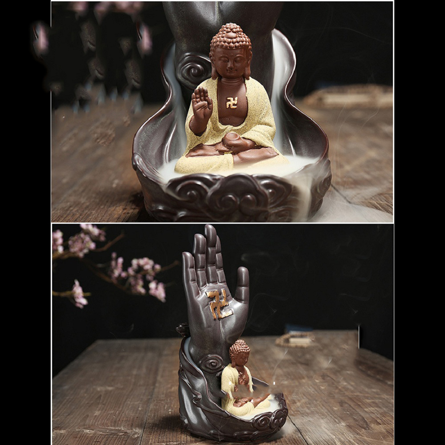 Combo Thác khói trầm hương để bàn tặng 3 nụ trầm - Thủ Ấn Phật Tổ Như Lai