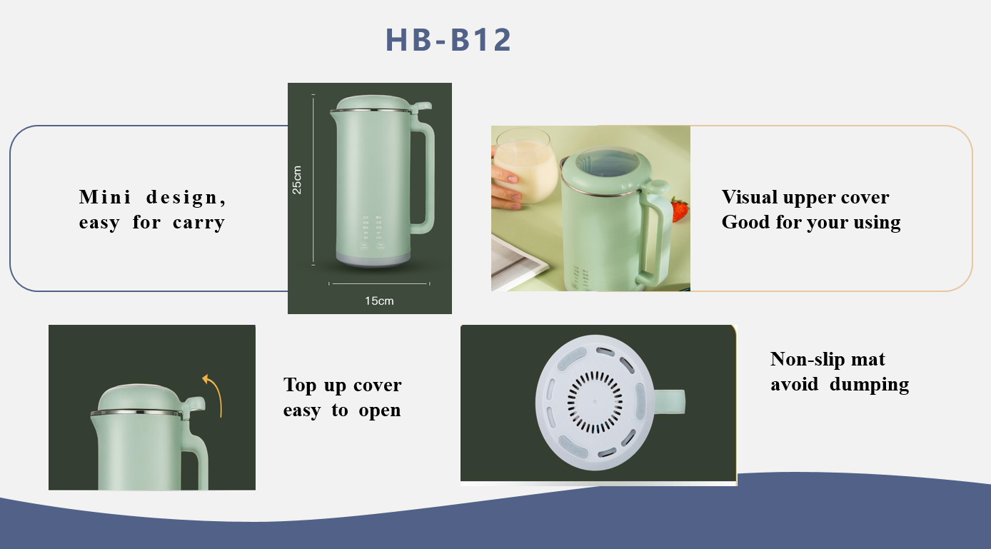 Máy làm sữa hạt Mini đa năng cao cấp HB-B12, 6 chức năng vượt trội, công suất 500W, dễ dàng vệ sinh