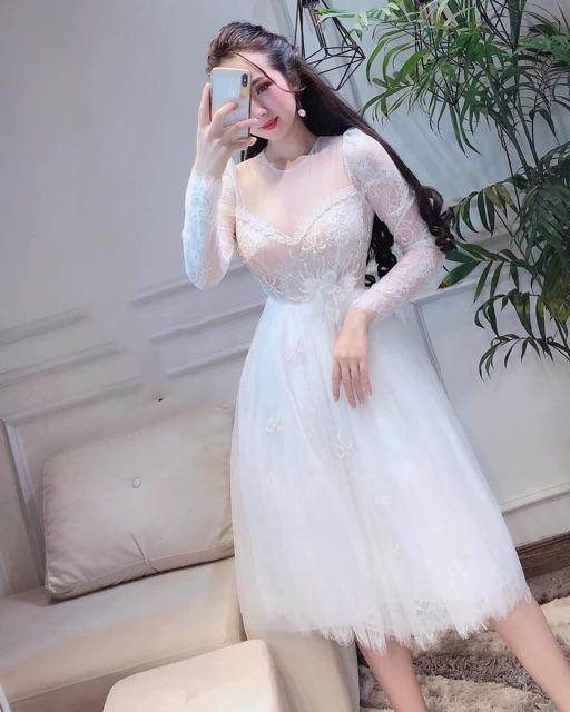 Đầm xoè công chúa phối ren mi tay dài SIÊU XINH - MS129V - Size M/L đến 57kgMM MM