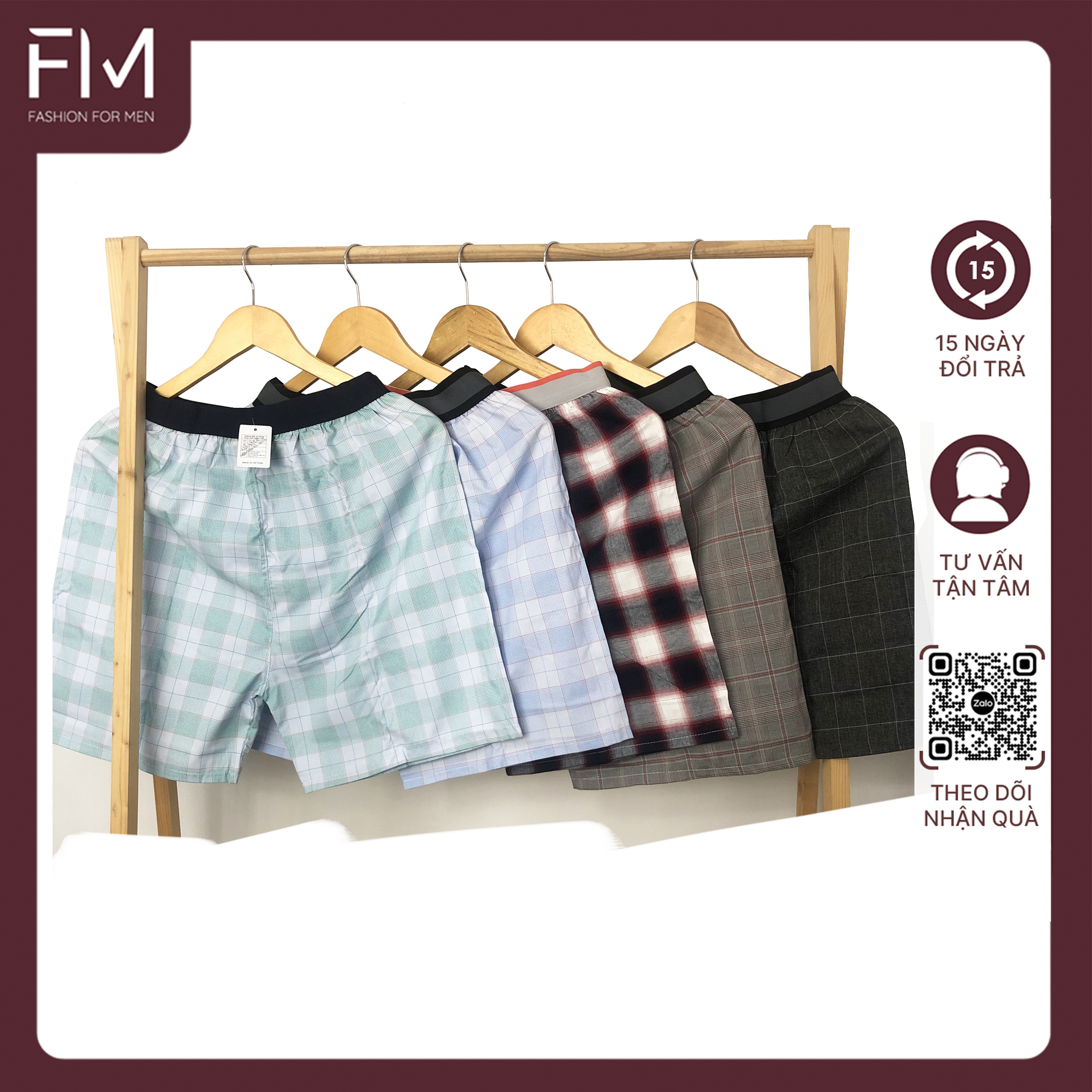 Bộ 4 quần đùi nam, quần short mặc nhà kate caro nhiều màu , mềm mịn  - FORMEN SHOP- FMTT002