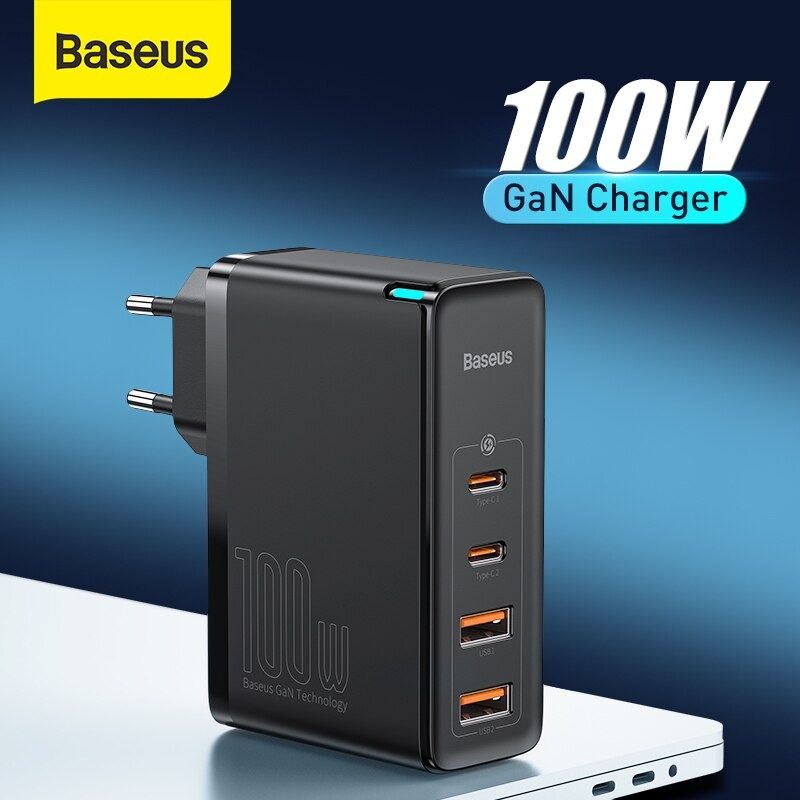 Bộ sạc nhanh Baseus GaN2 Pro Quick Charger 4 Ports (100W, Type C*2 &amp; USB*2, PD/ QC3.0/ QC4+/ PPS/ SCP/ FCP/ AFC/ Apple 2.41/ BC1.2, Multi Quick charge protocol support) - Hàng Chính Hãng