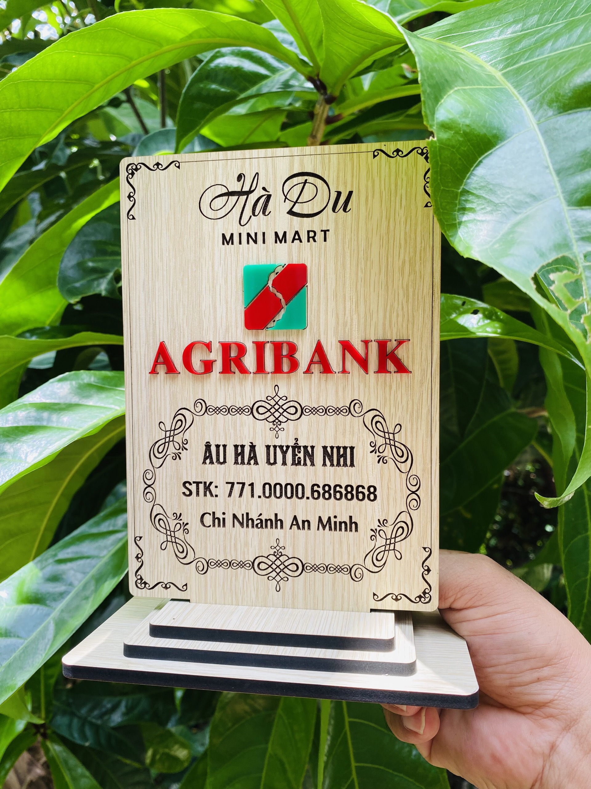 Bảng gỗ Menu shop - Bảng STK , tên thương hiệu Logo